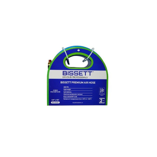 Bissett-1/4" X 50' HOSE BLUE SWIVEL ENDS HYBRID POLYURETHANE