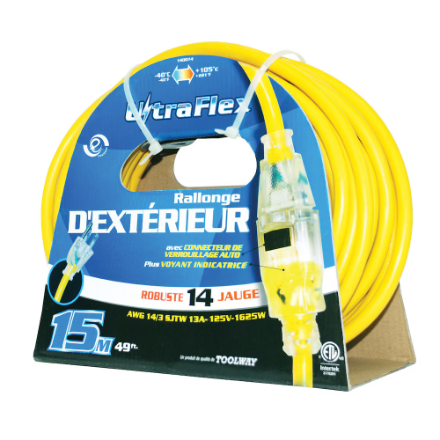 140054 Extension Cord Outdoor SJTW 14/3 Single Tap Yellow 50ft