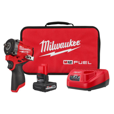 Milwaukee Tool M12 FUEL 12V Li-Ion Brushless Cordless Stubby 3/8 in. Impact Wrench Kit w/(1) 5.0 Ah High Output Battery