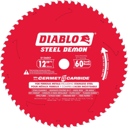 Diablo Steel Demon 12-inch x 60 Tooth Carbide Tipped Circular Saw Blade for Metal Cutting
