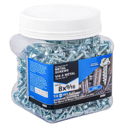 H Paulin 537-377 8 x 9/16-inch Slot Drive Indented Hex Head Type 'S' Metal Screw, 1000pcs