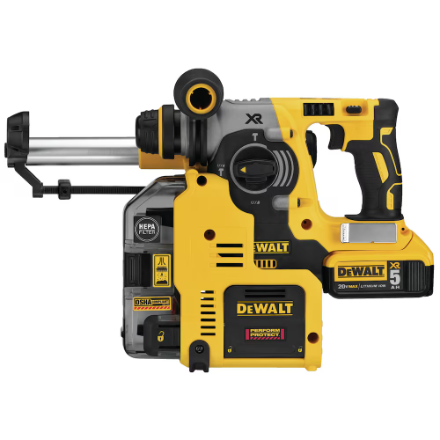 DEWALT 20V MAX XR Lithium-Ion Cordless Brushless 1-inch L-Shape SDS-Plus Rotary Hammer Kit with Dust Extractor, (2) 5Ah Batteries, Charger and Case DCH273P2DHO