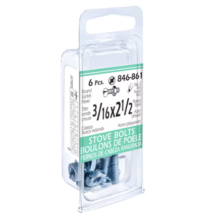 H Paulin 3/16-in x 2-1/2-in Round Head Square Drive Stove Bolt With Nut, Zinc-Plated- 6pcs