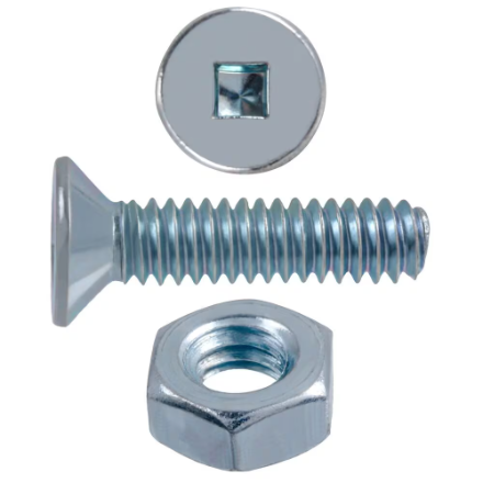 H Paulin 1/4-20 x 1-inch Flat Head Square Drive Stove Bolt with Nut - Zinc Plated- 10 pcs