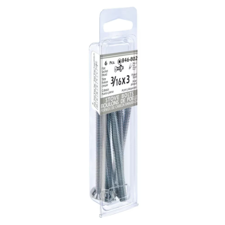 H Paulin 3/16 x 3-inch Flat Head Square Drive Stove Bolt with Nut - Zinc Plated- 6 pcs