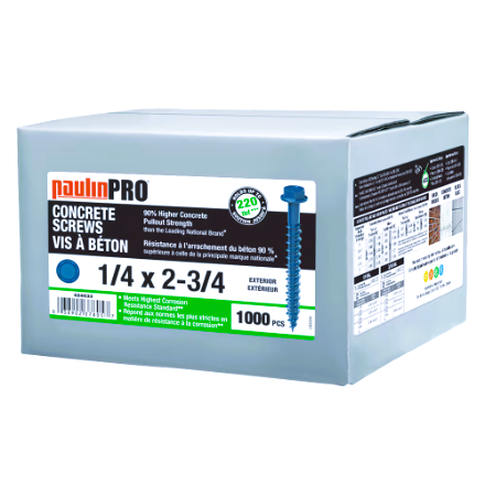 1/4" x 2-3/4" PaulinPRO Hex Hd Hex DR Concrete Scr STL Blue Epoxy 1000 Pcs