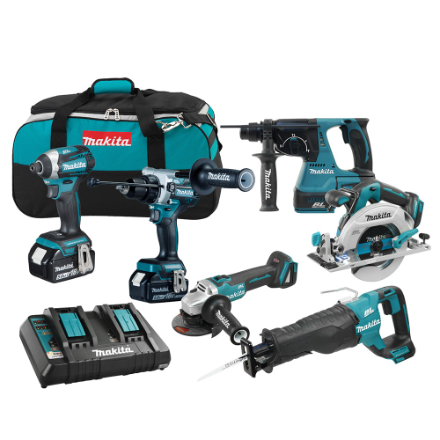 MAKITA 18V LXT Lithium-Ion Brushless Cordless 6-Tool Combo Kit w/2 Batteries (5.0Ah), Rapid Charger & Bag