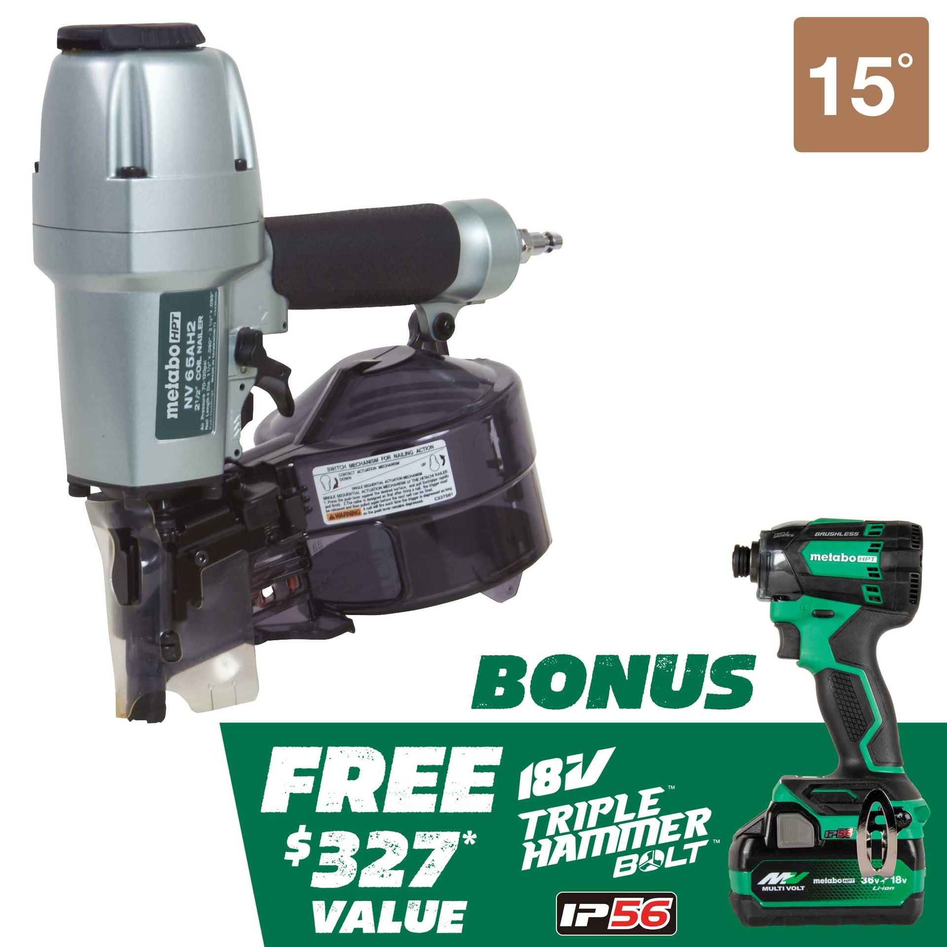 KNV65AH2M Matabo  Pro Bundle 2-1/2 Inch Coil Siding Nailer with BONUS Impact Driver Kit