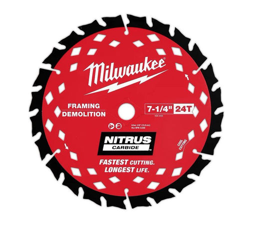 Milwaukee 48-41-0750 7-1/4” 24T NITRUS Carbide Framing & Demolition Circular Saw Blade