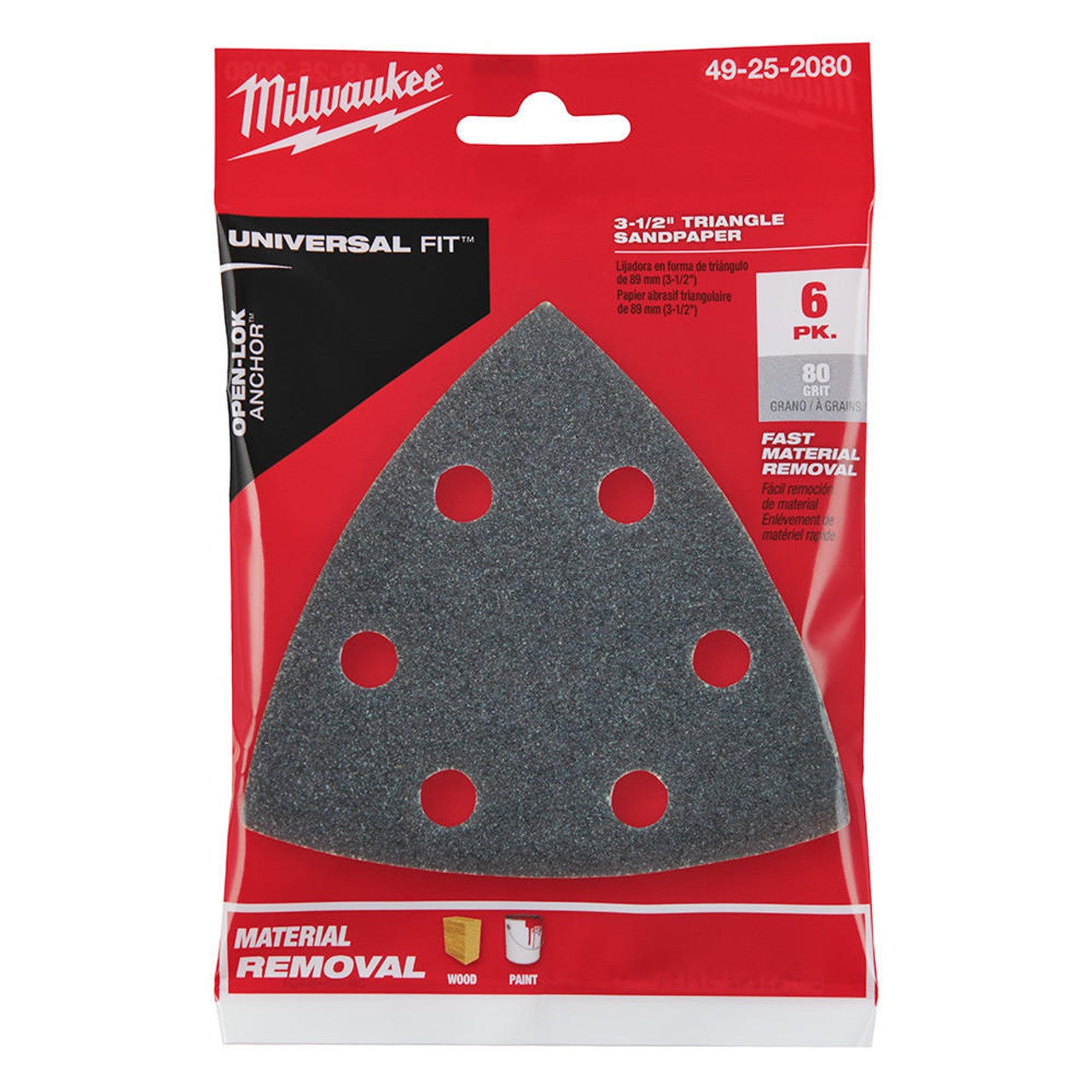 49-25-2080 3-1/2'' 80 GRIT TRIANGLE SANDPAPER 6PK