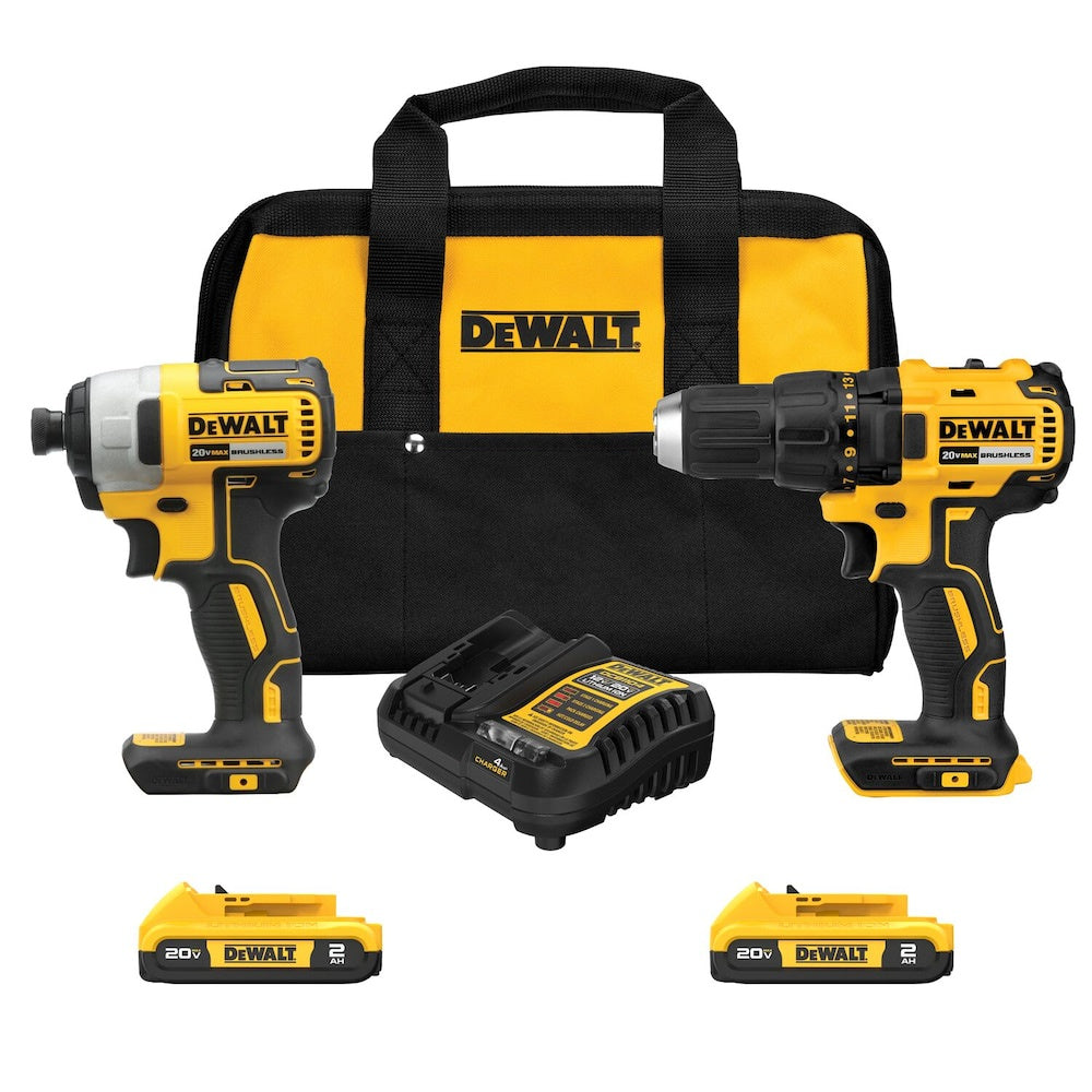 DEWALT 20V Max Brushless Cordless Drill/Impact 2-Tool Combo Kit w/ (2) 2Ah Battery, Charger & Bag