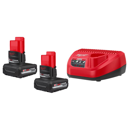 Milwaukee 48-59-2450P M12 12V Lithium-Ion Extended Capacity (XC) 5.0 Ah REDLITHIUM Battery with Charger (2-Pack)